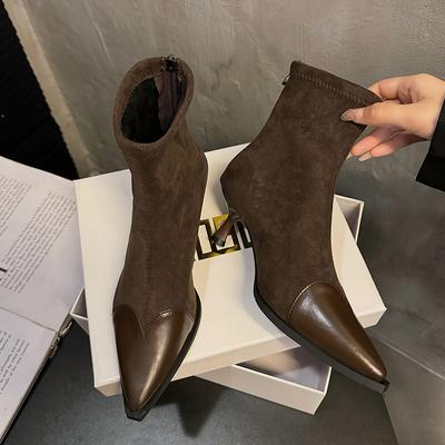 Fashion Sexy Leopard Pointed Toe Ankle Women Boots Mid Heels Shoes 2025 Winter New Chelsea Elegant Shoes Trend Pumps Zipper Botas Mujer