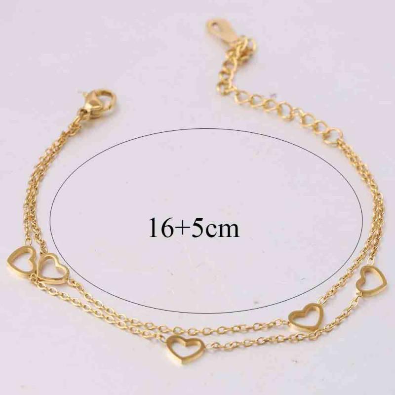 Stainless Steel Layered Adjustable Heart Charm Bracelet Women Gold Plated Minimalist Fashion Jewelry