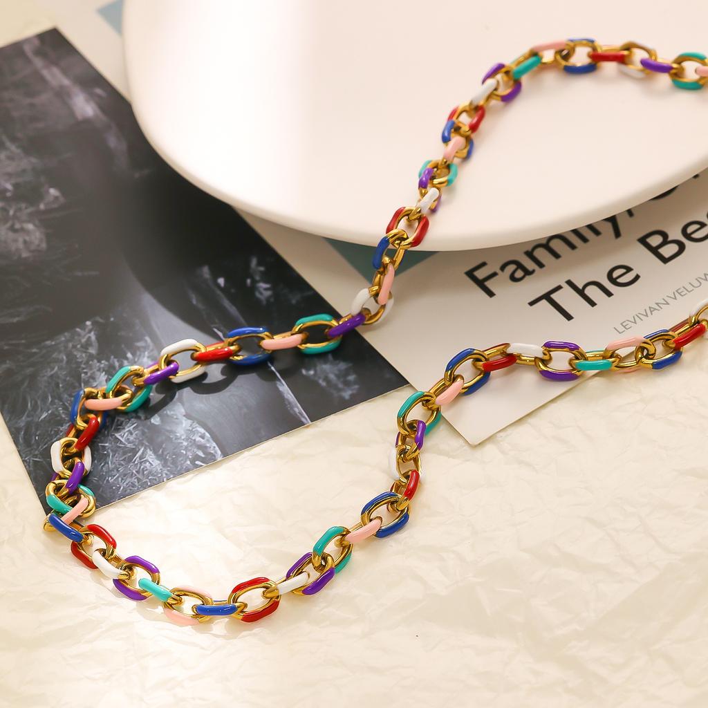 Fashionable Oil-dropping Collarbone Chain Color Chain Necklace for Women