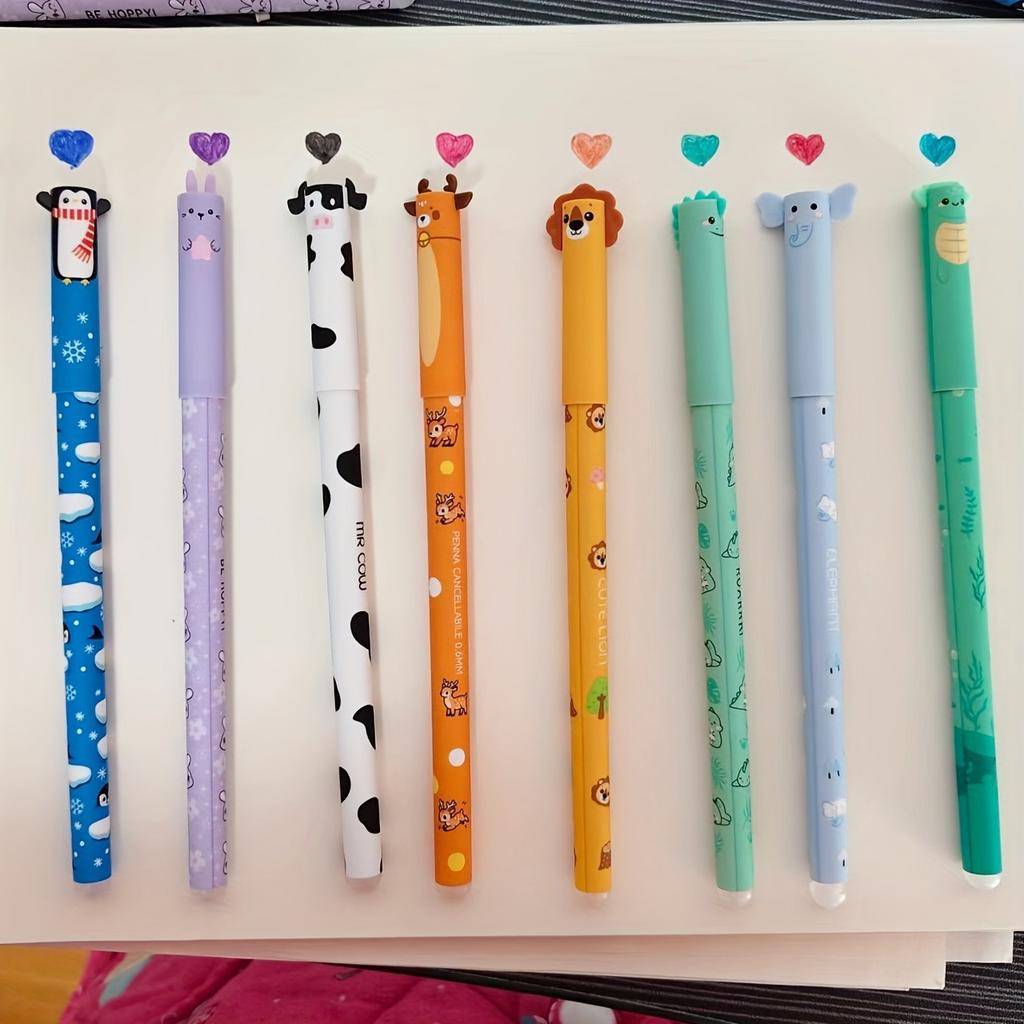 8pcs of erasable cartoon gel pens, for note-taking, marking gel pens, learning color annotation pens, school supplies
