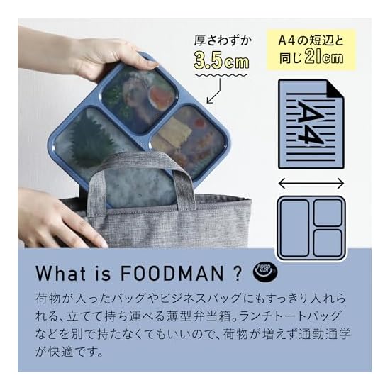 CB JAPAN Foodman Bento Box, Slim Lunch Box that can be carried upright, 800ml [Antibacterial], Ash N