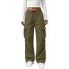 Women’s Retro Straight Leg Cargo Pants with Drawstring Cuffs Loose Fit Elastic Waistband Utility Trousers for Daily Wear