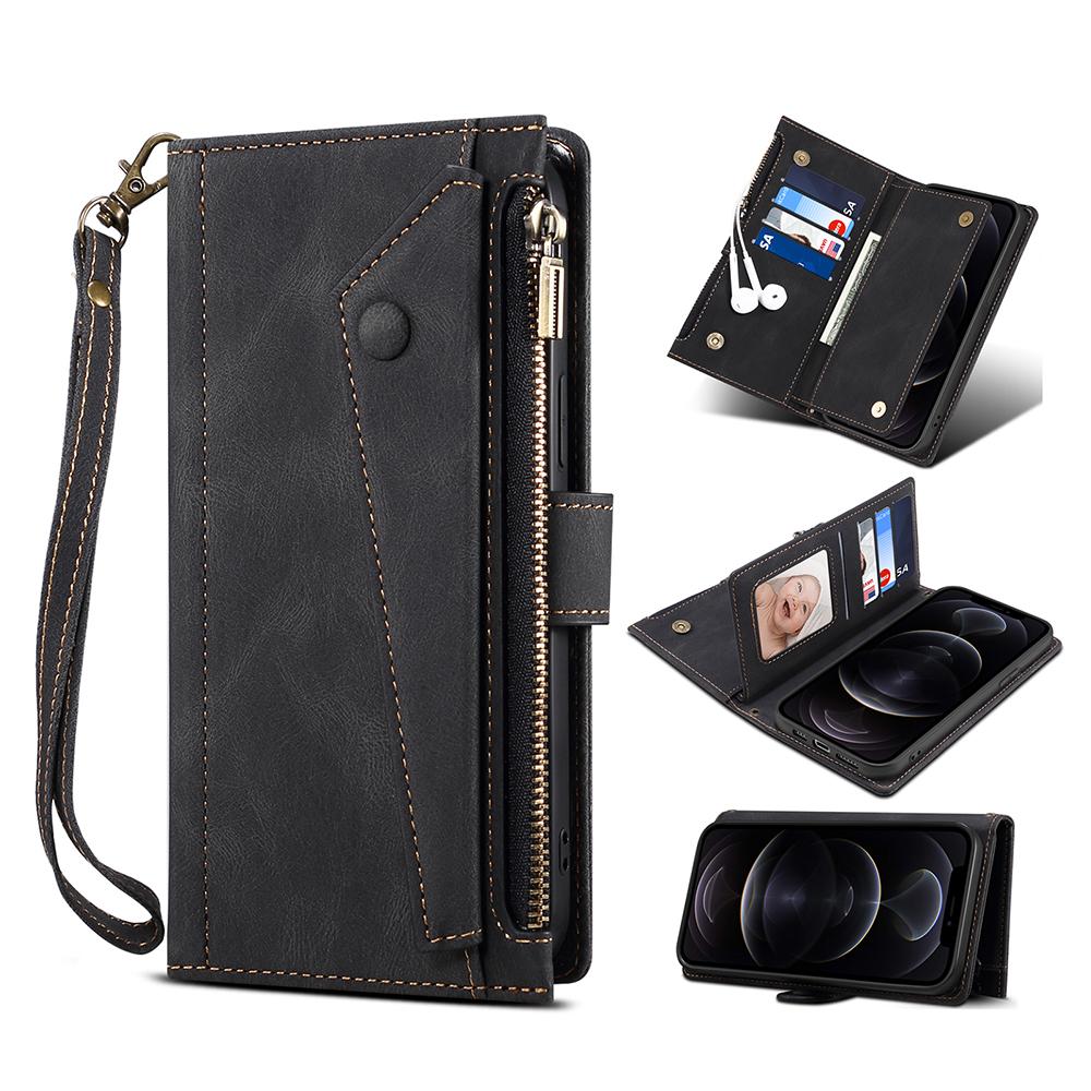 

Кожаный чехол-кошелек серии ESEBLE Star для Samsung Galaxy A54 5G, чехол-подставка для телефона с карманом на молнии и ремешком для руки Black