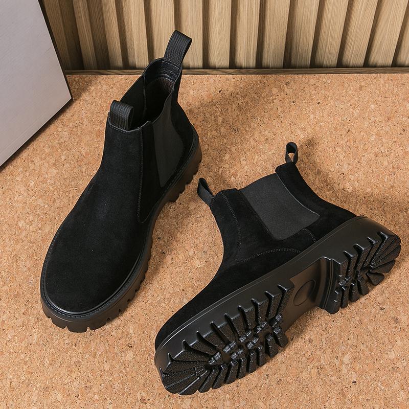 Fashion Designer Fashion New Men's Pointed Suede Leather Brown Black Shoes Casual Luxury Fashion High-top Chelsea Ankle Boots