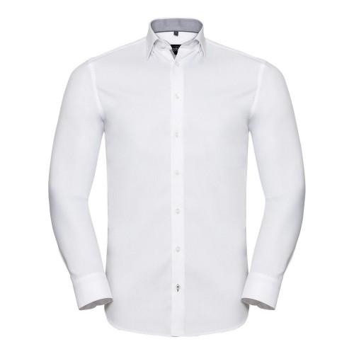 Russell Collection Mens Contrast Herringbone Tailored Formal Shirt