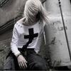 2026 Cross Print Crew Neck Cutout Slim Fit Long Sleeve T-Shirt Street Gothic Style Casual Top