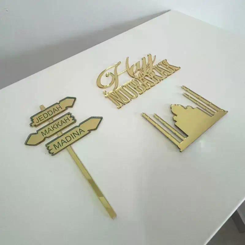 Personalizovaný nápisový topper na dort Umrah Mubarak Hajj Mubarak Zlatá barva Akrylová dekorace na dort Ozdoby na narozeninový dort