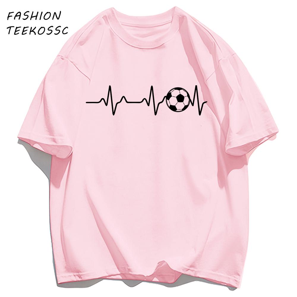 Football Electrocardiogram Print Men T Shirt Crewneck Summer TShirt Casual Loose Clothes Unisex AllMatch Cotton Sportswear