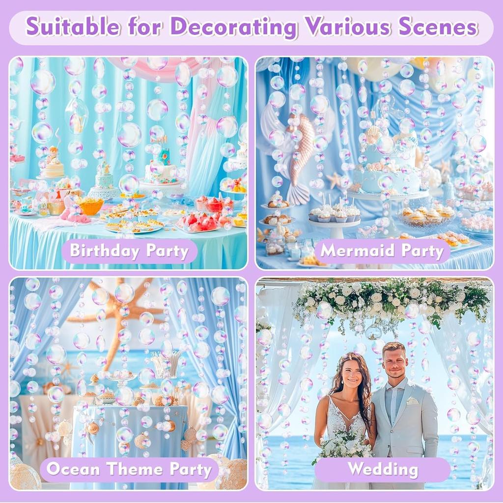Transparent Bubble Garlands - Colored Bubble Decorations Mermaid Birthday Decorations Hanging Streamer Under The Sea Ocean Garland for Birthday