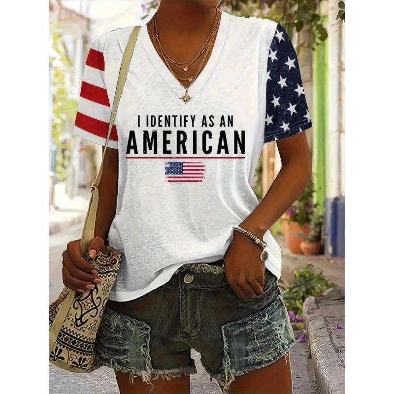 2026 New Star Print Women's T-Shirt Plus Size Top America Flag Summer Women's Trendy Clothing