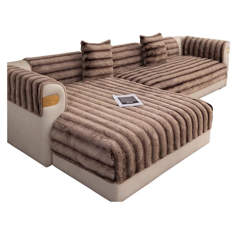 Premium Rabbit Plush Sofa Cushion Winter Thickened Non-Slip Seat Cushion New All-Inclusive Leather Sofa Cover Cover Towel