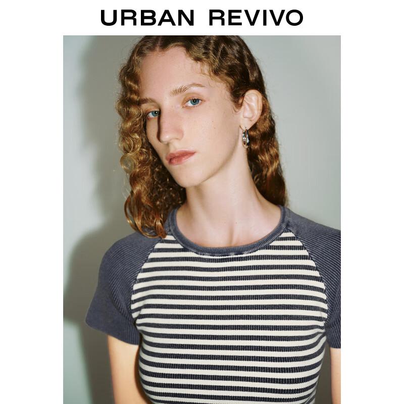 UR Dámský top s krátkým rukávem z žebrovaného úpletu s barevnými bloky