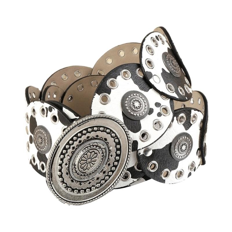 Vintage Leopard Pattern Belt for Adult Wide Waistband Ethnic PU Leather Embossed Buckle Waiststrap for Various Occasion