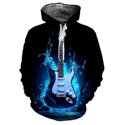 Retro Blaue Bassgitarre 3D-Druck Hoodie Herren Mode Lässig Musikinstrumente Muster Pullover Lustige Persönlichkeit Street Hoodies