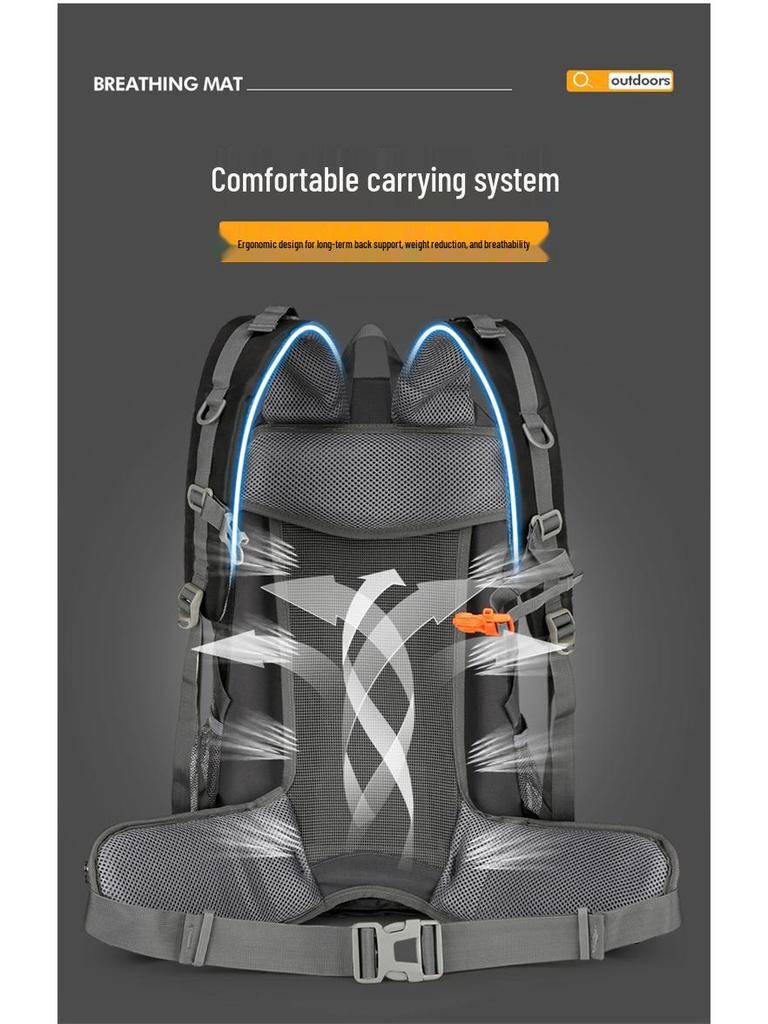 Water-Repellent Nylon Hiking Backpack with Bracket - Large Capacity, Multifunctional Outdoor Shoulder Pack