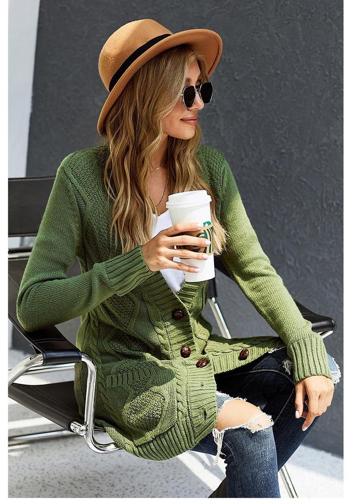 Autumn/Winter V-Neck Single-Breasted Long Cardigan for Women - European American Knitwear