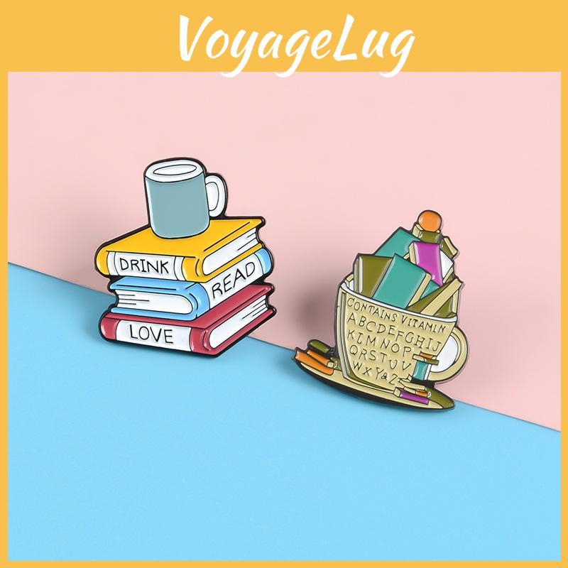 Enamel Coated Alloy Coffee Cup And Book Brooch For Eye-catching Fashion Accessories
