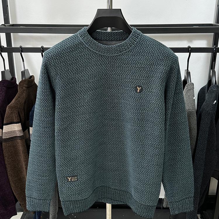 

Высококлассный дизайнерский осенне-зимний мужской свитер с вышивкой, утолщенный, модный, с круглым вырезом, из плюшевого бархата, вязаный пуловер S