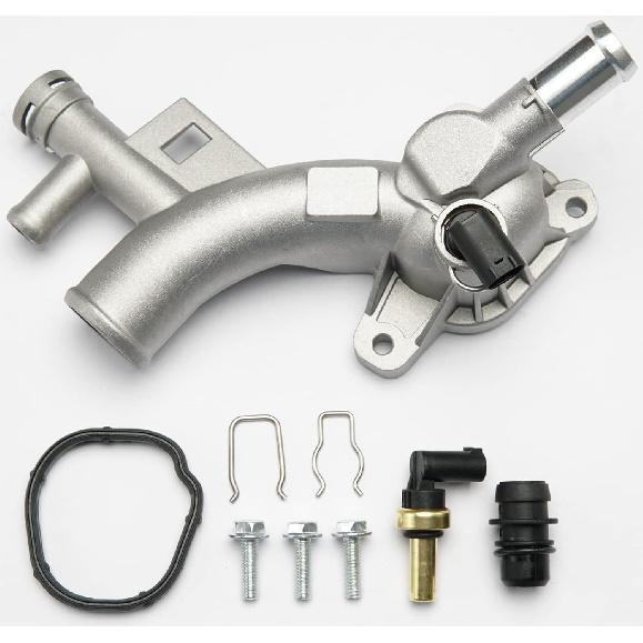 Aluminum Engine Coolant Housing Water Outlet Kit with Inlet Hose and Oil Cooler Hose Compatible with 2011-2021 Chevy Cruze Sonic Trax, Buick Encore