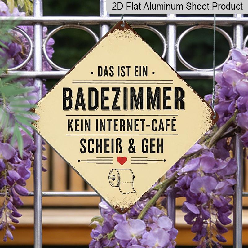 

2D Flat -1pc Vintage Bathroom Themed Aluminum Sign, Funny German Slogan Wall Art, Rustic Aluminum Plaque, Suitable for Toilet, Restroom, Bathroom 20*20cm