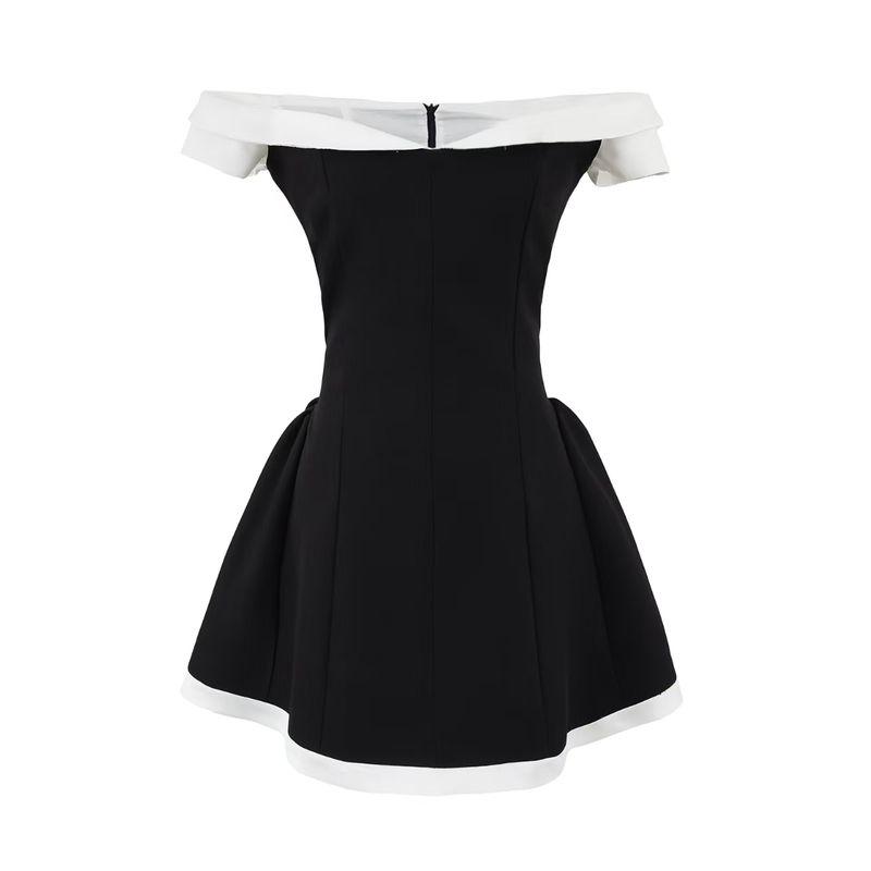 

Anna Dance French style Sexy Style Contrast Color off-Shoulder Strapless Tube Top Dress Slim fit A Word Niche Guest dresses Black and white Contrast Color L