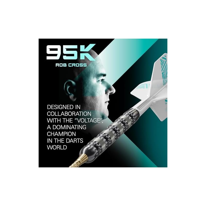 TARGET Darts Rob Cross 95K Steel Tip Swiss Point Darts, 95% Tungsten Darts with K Flex Flights, 21G | Voltage Darts, Player Edition Swiss Point K Flex