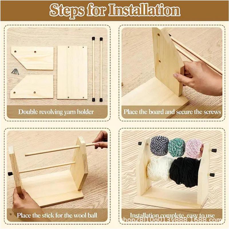 Yarn Holder Dispenser Wood Crochet Spool Holder Double-Rotating Crochet Spool Holder Portable Yarn Storage Organizer For