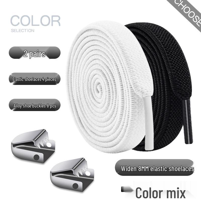 Elastic No-Tie Shoelace Buckle - White Flat for Men, Women, Kids