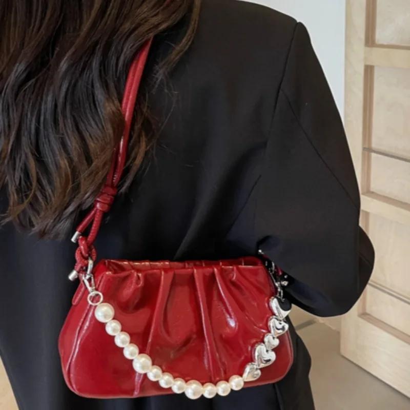 New Trendy Fashion Shoulder Bag Women High Quality Pearls Versatile Large Capacity Underarm Bags Women