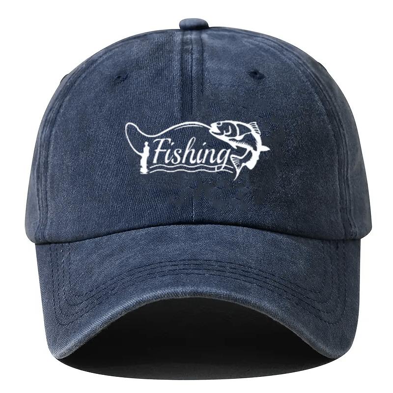 Fishing Graphic Baseball Cap Washed Cotton Adjustable Retro Angler Outdoor Headwear Unisex