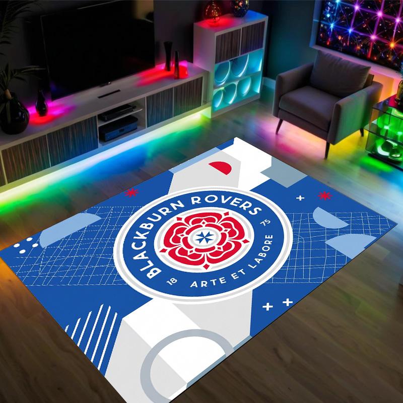 Blackburn Rovers Football Design Crystal Velvet Carpet Cozy Non?Slip Printed Rug For Bedroom Living Room Entrance