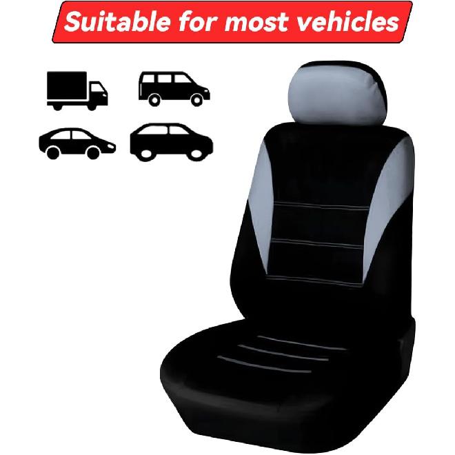 4PCS Car Seat Covers, Automotive Interior Full Set Non-Slip Waterproof Seat Cushion Protectors for Front Seats with Headrest Covers, Universal for