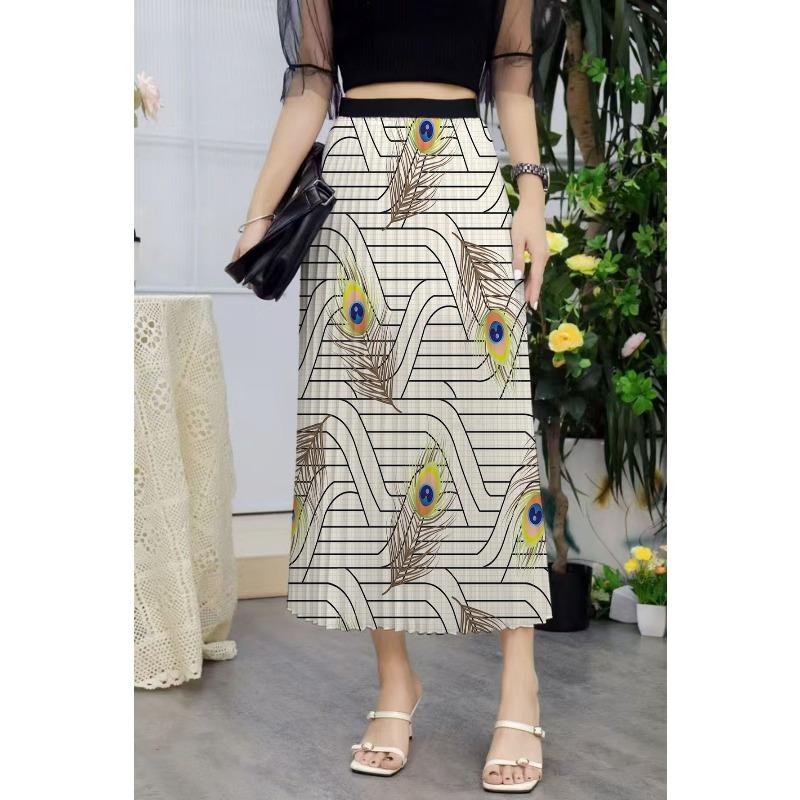 

Spring new printed long dress high waist umbrella skirt pleated skirt retro oil painting skirt one size long skirt One size fits all