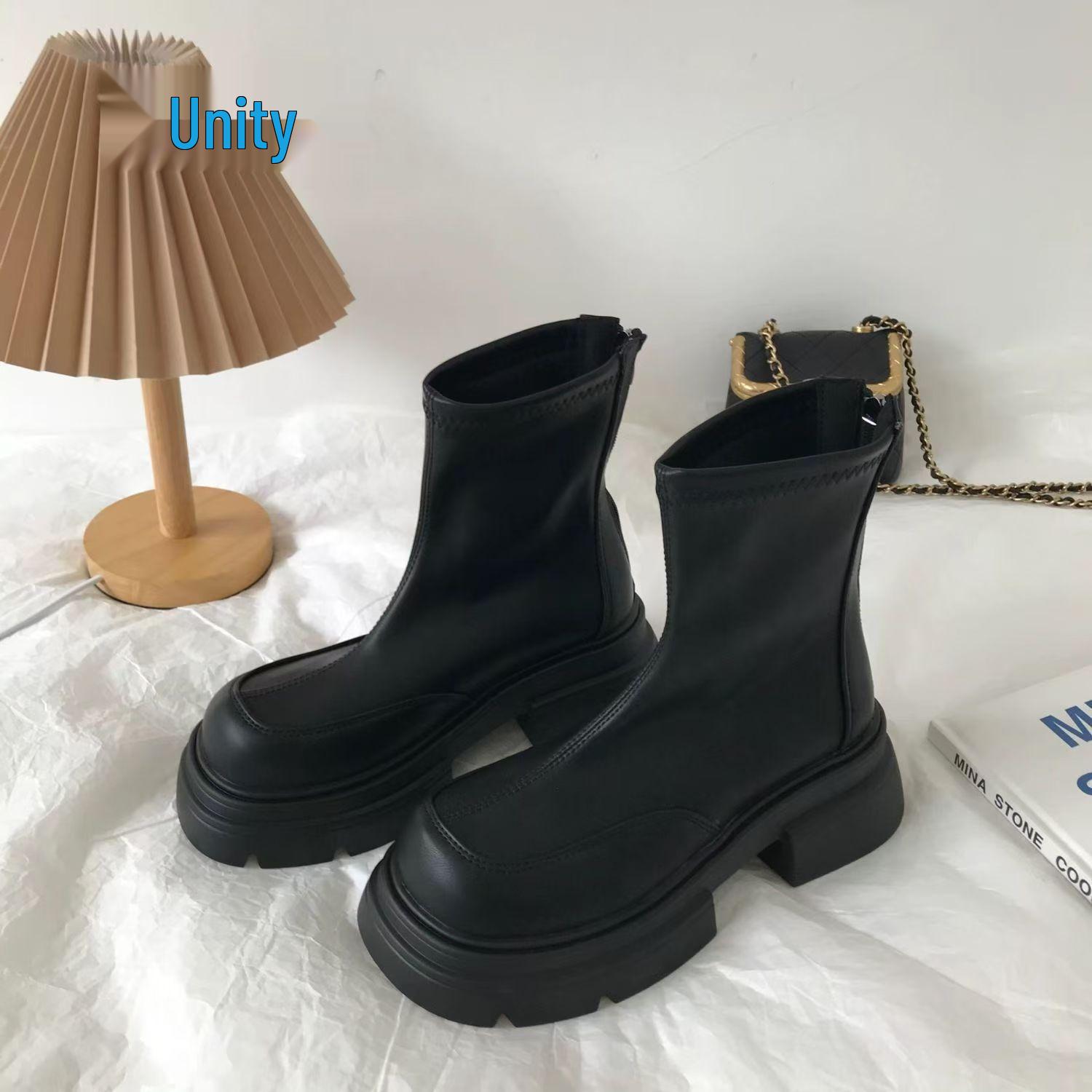 

Dopamine Black Thick-Soled Martin Boots: 2025 New Korean Chic British Slimming Women s Autumn Short Boots Size 39 - 24hr Shipping Guaranteed