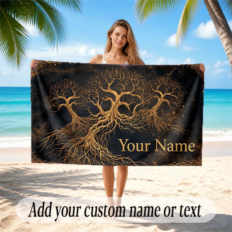 Tree of Life Theme Beach Towel Personalized Custom Name & Text Soft Quick Dry Beach Towel for Swimming Travel