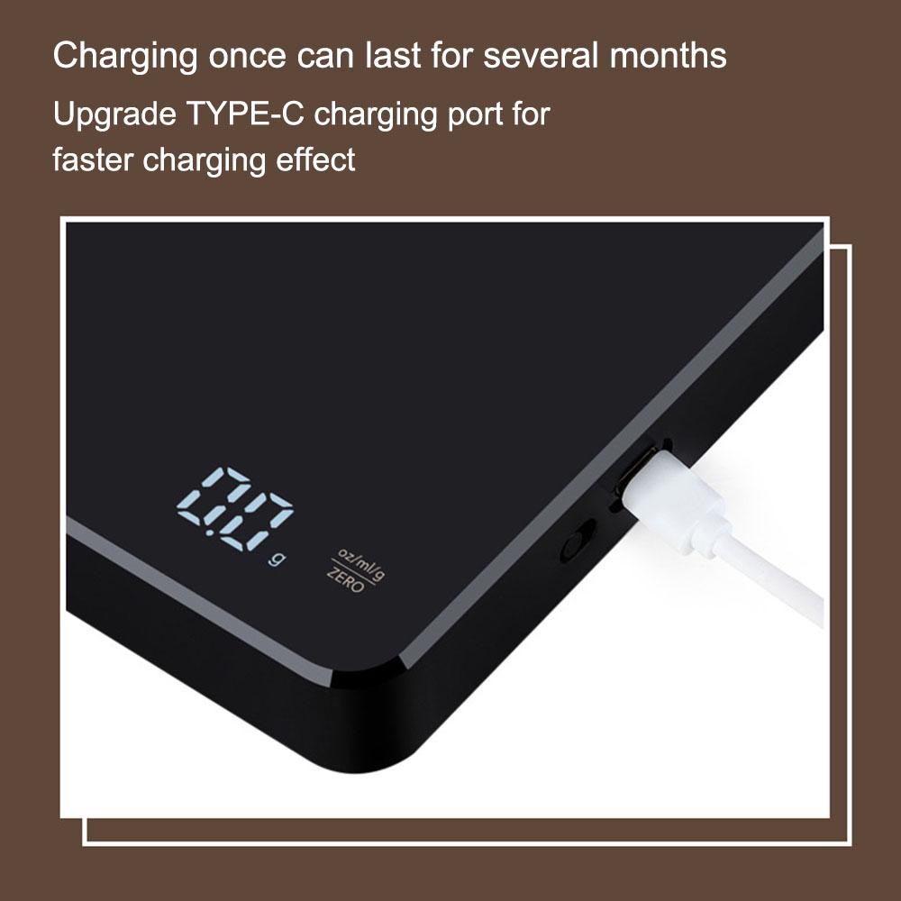 3 kg/0,1 g mit Timing Touch Key Kaffeewaage USB-Aufladung Digitalanzeige Elektronische Waage Bäckerei Elektronische Waage