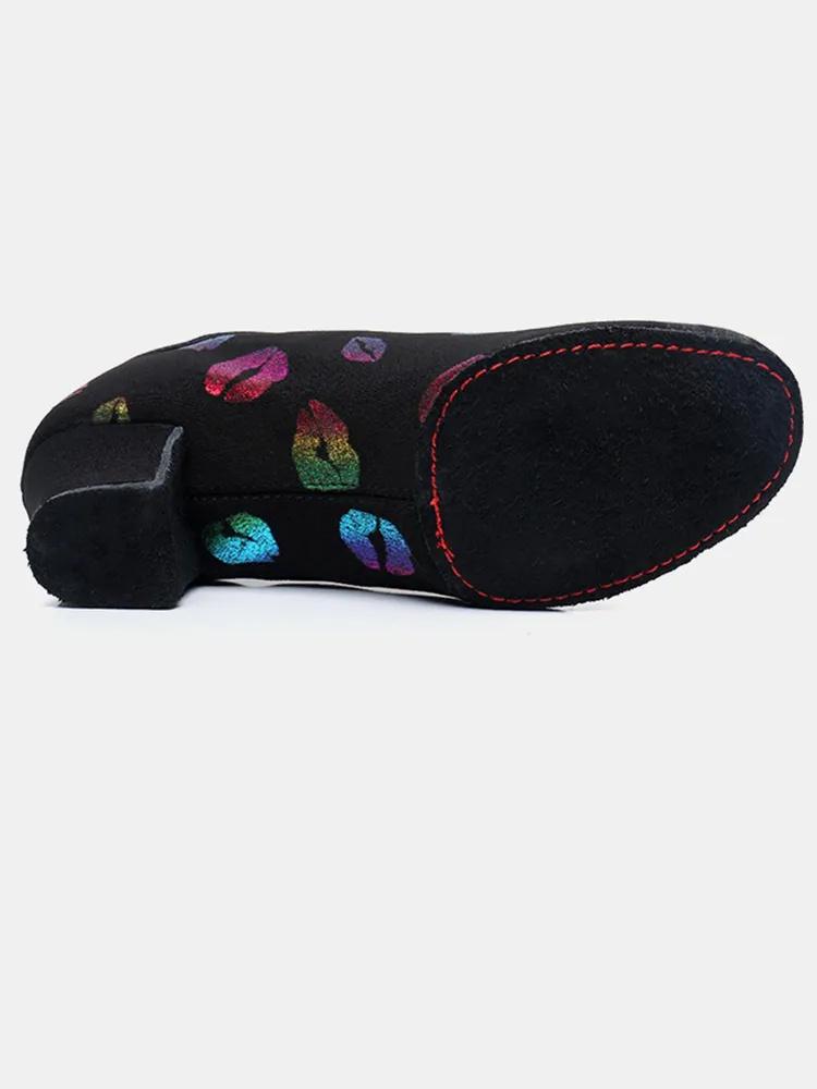 Colorful Oxford Cloth Dance Shoes Colorful Lip Print Women's High Heel Latin Dance Shoes Belly Dance Training Shoes