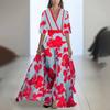 Floral Print V-Neck Midi Dress with Belt, Elegant Boho Style Women's Dress