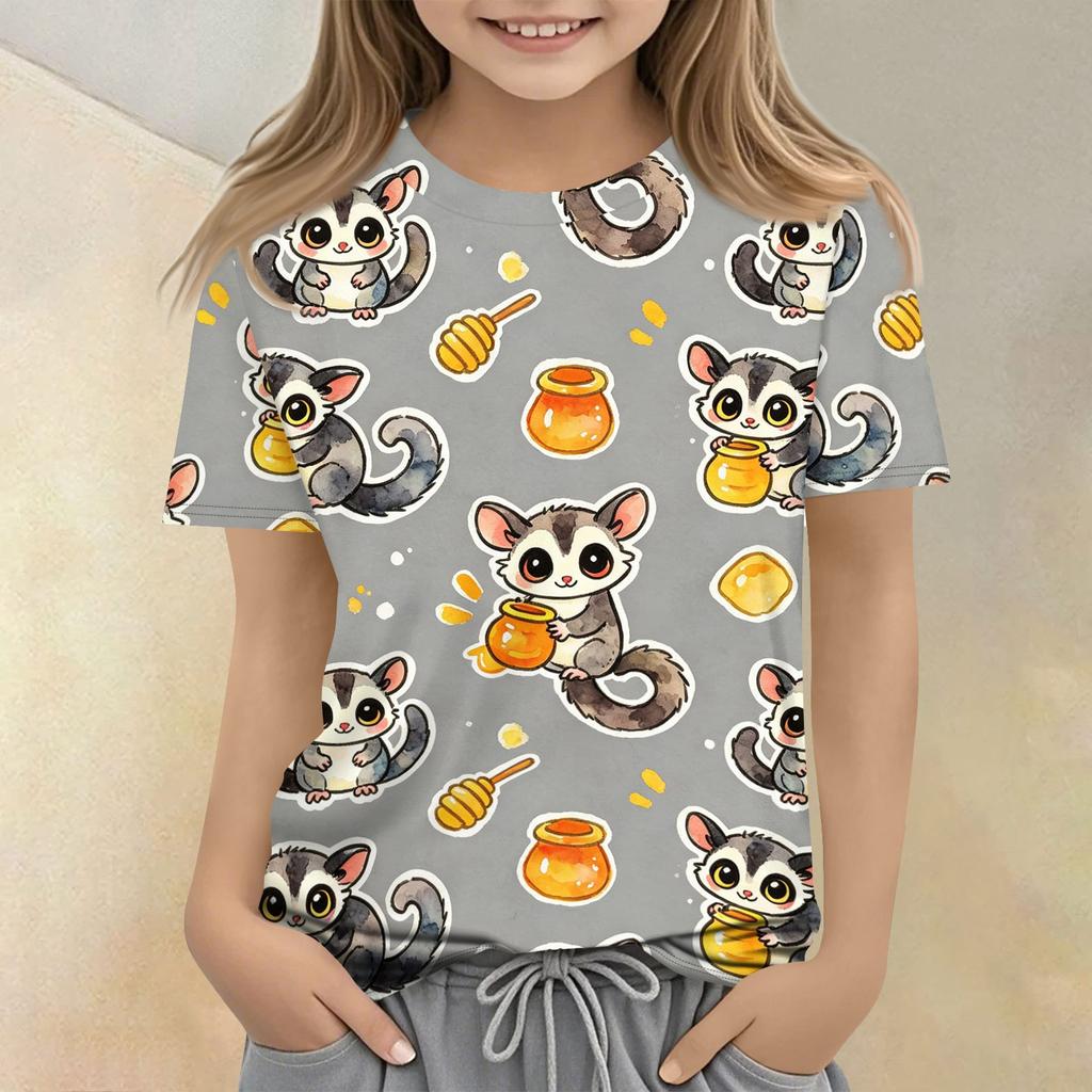 Kids Animal Print Crew Neck Short Sleeve Casual Loose Fit T Shirt Top Comfortable Soft Fabric Suitable for Everyday Wear