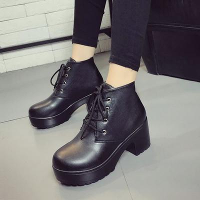 New Women's Boots Black Leather Ankle Boots Women Fashion Waterproof Platform Shoes Comfortable Lace-up Women's Motorcycle Boots
