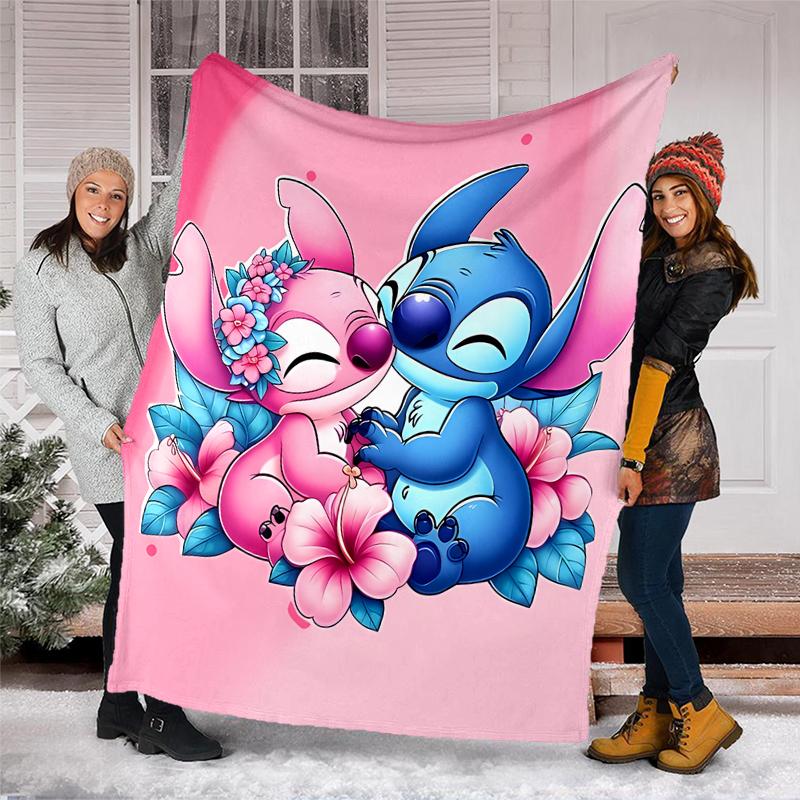 Stitch Flowers Flannel Fleece Blanket Cozy Warm Throw Blanket For Couch Bed Travel All Season Use