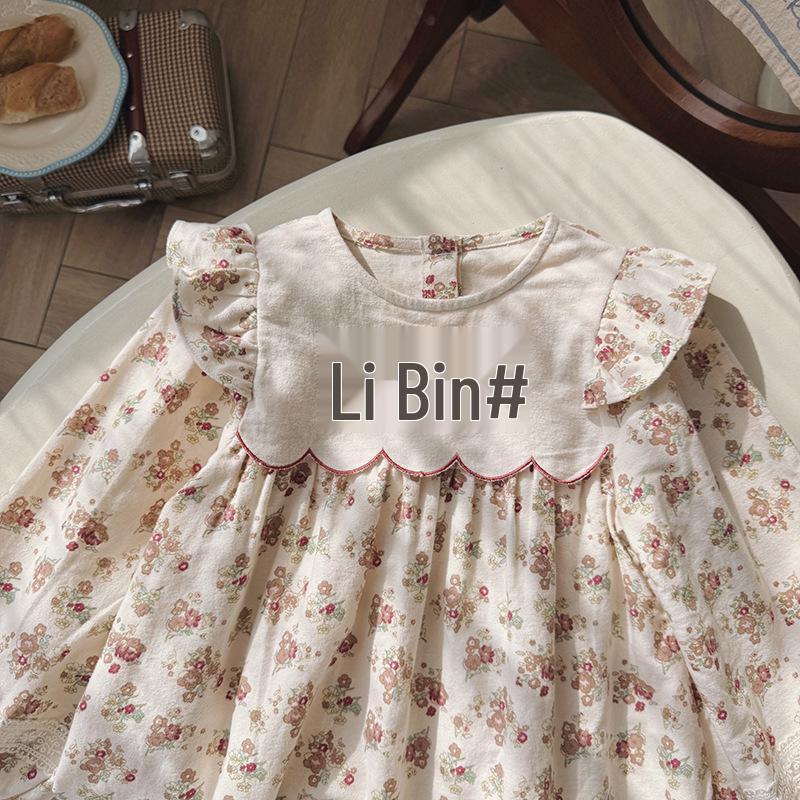 2026 Autumn French Floral Embroidered Girls' Princess Dress with Ruffle Long Sleeves