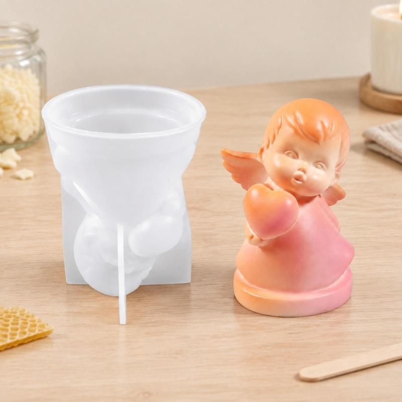 Flexible Silicone Angel Molds for Candle Making and Resin Casting with a Sculpted Figure Cavity for Detailed Crafts