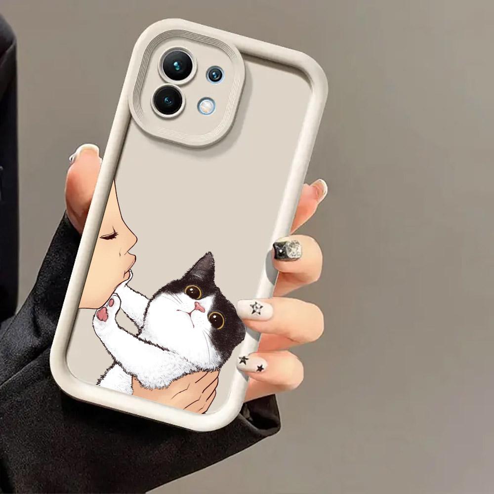 Phone Case For Xiaomi 14T 14 13T Pro 12 13 11 Lite POCO F3 F5 X3 X5 X6 M5s M6 Pro Soft Cover Cute Lovely Cat Kiss Refuse to kiss
