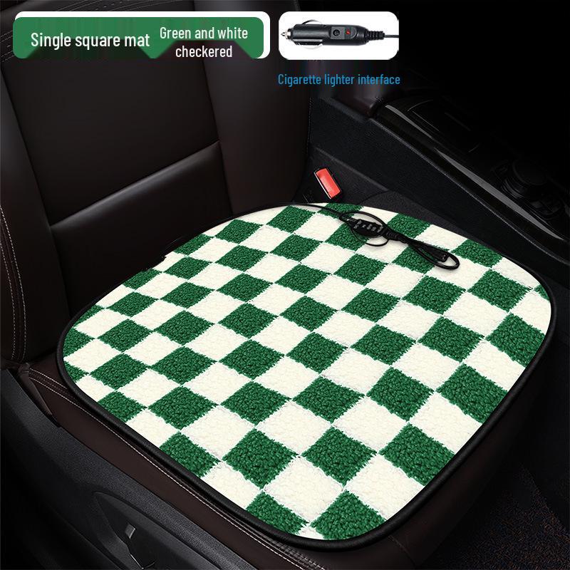 Plaid Heated Car Seat Cushion for All Seasons - Single Seat Interior Accessory.