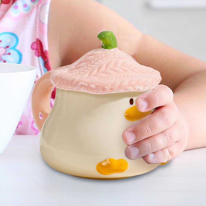 Cute Duck Coffee Mug Novelty Funny Tea Cup With Hat Lid 400ml Cartoon Ceramic Drinkware Tableware With Handle For Kids And Adult
