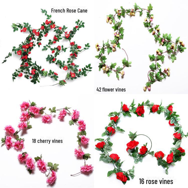 Silk and Plastic Roses Decorative Vines - Artificial Flowers for Weddings, Living Rooms, Home Ceilings, and Rattan Decor.
