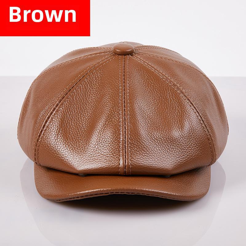 

Модный восьмиугольный берет из коровьей кожи в корейском стиле для мужчин - осень/зима XXL (59-60cm) коричневый