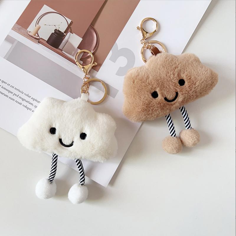 Cute Plush White Cloud Pendant Keychain Girl Bag Accessories Kawaii Pendant Doll Couple Key Ring