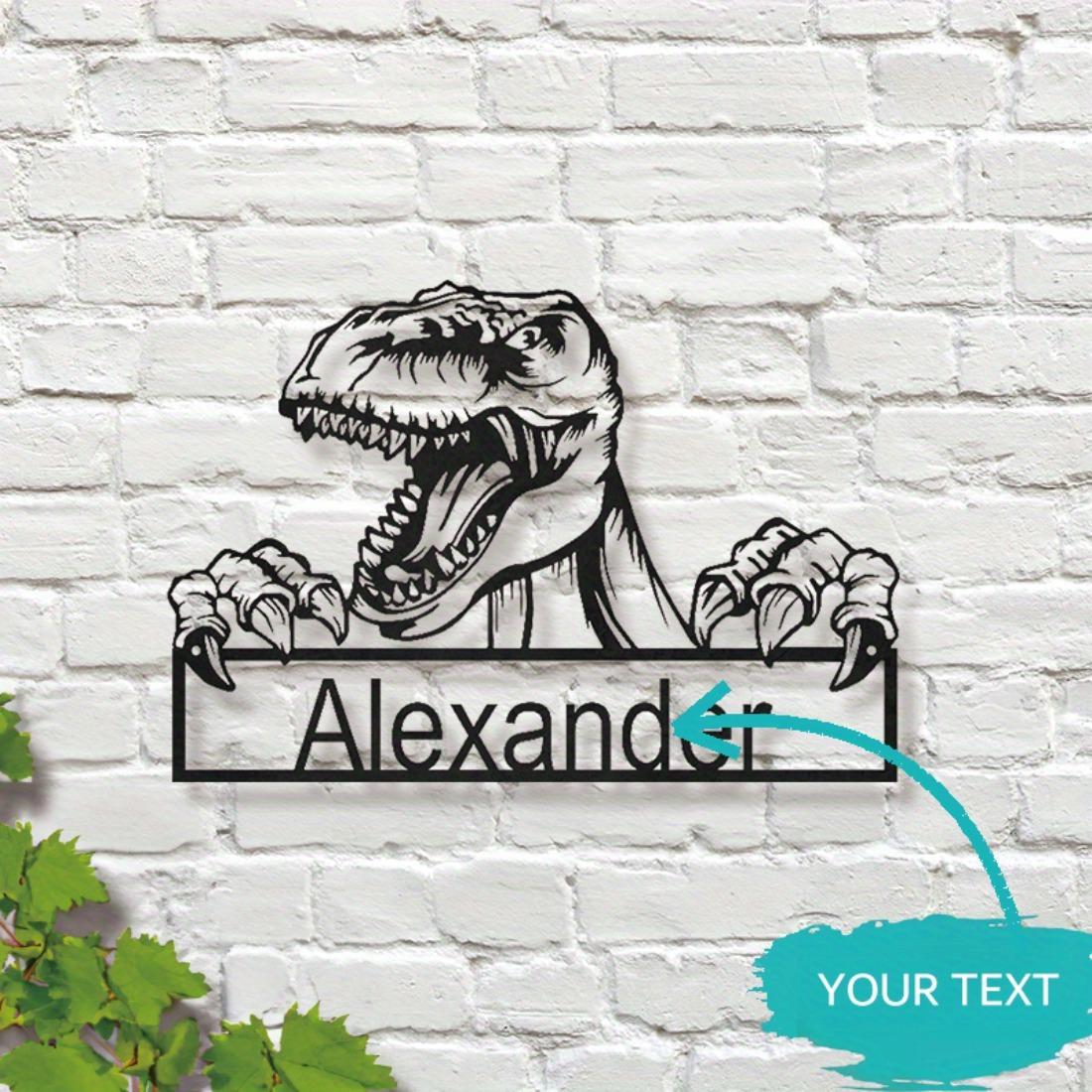

Personalized Dinosaur Metal Wall Art Custom Dino Name Sign Unique Home Decor Kids Adults M чорний